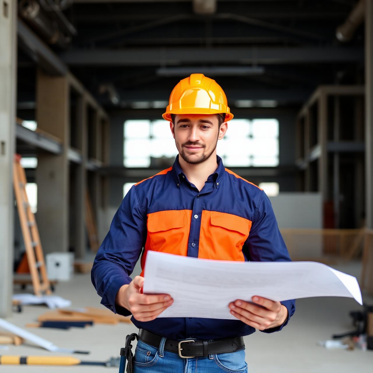 Arny Construction foreman reviewing project blueprints